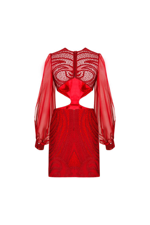 Exclusive Shiny Carmine Cut Out Mini Dress